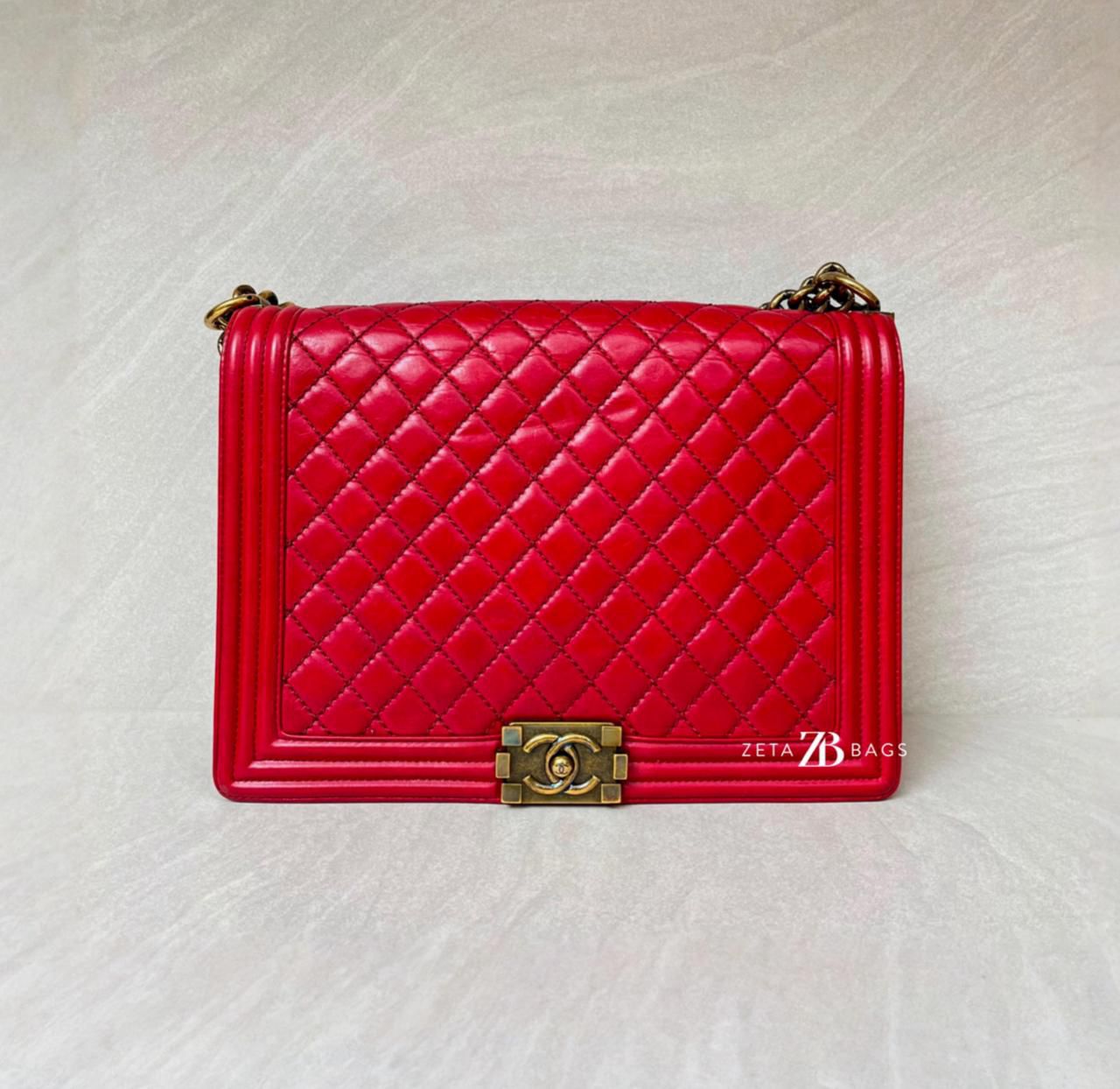 Chanel Boy 30 Lambskin Red GHW