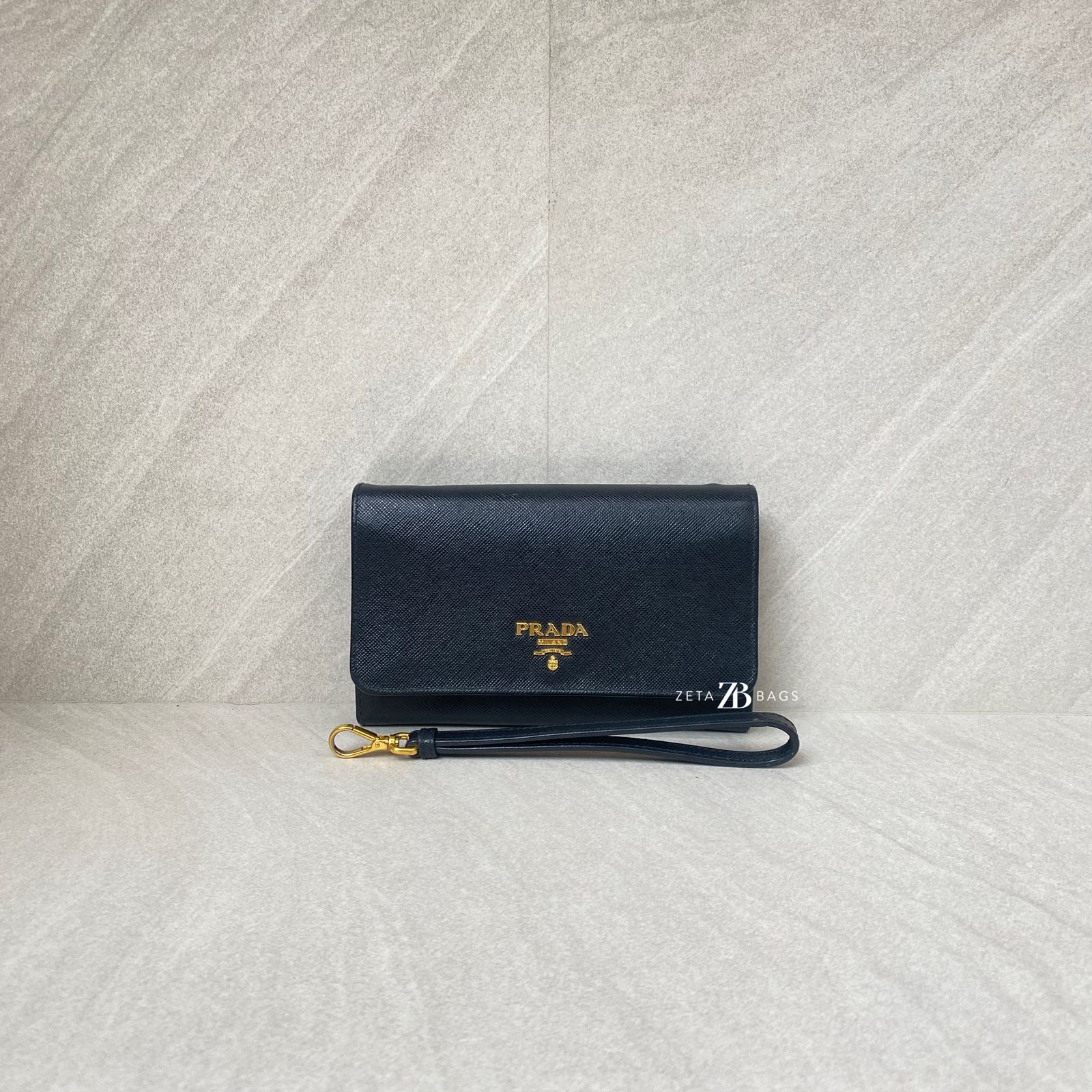Prada Portafoglio Pattina Saffiano Nero GHW
