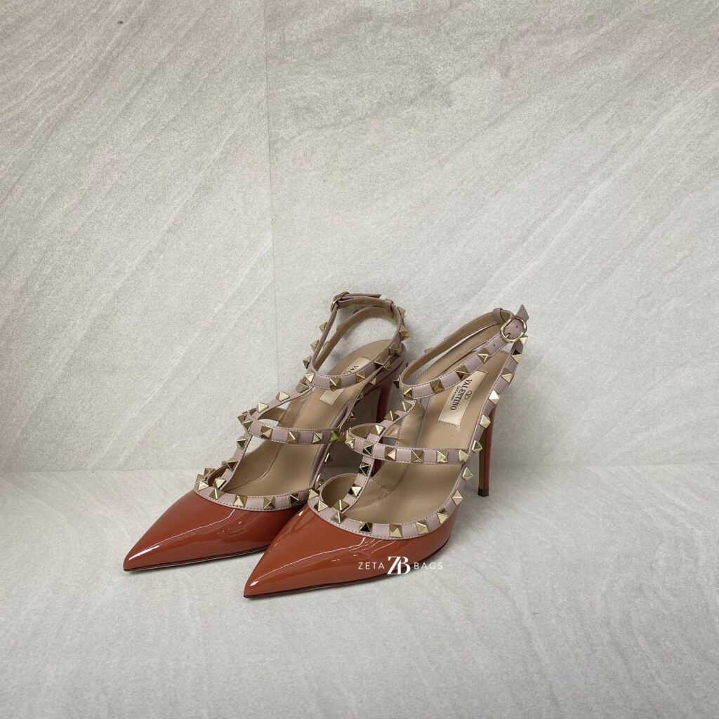 Valentino Rockstud Ankle Heels Patent Ginger