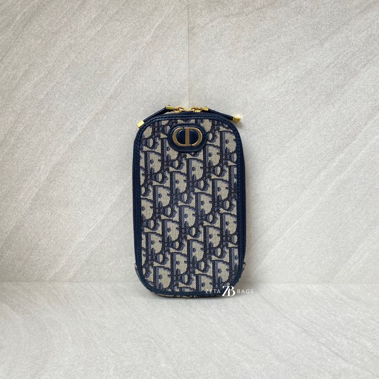 Dior Tech Phone Holder Blue Oblique GHW