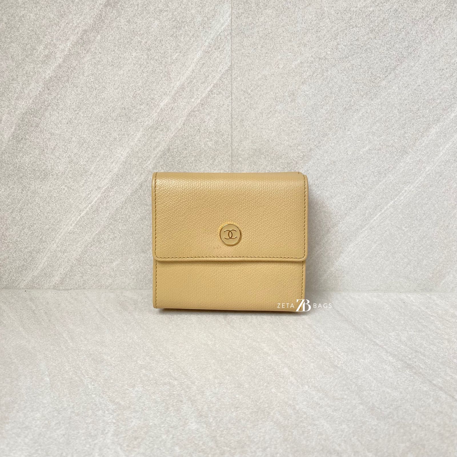 Chanel CC Trifold Wallet Calfskin Beige GHW