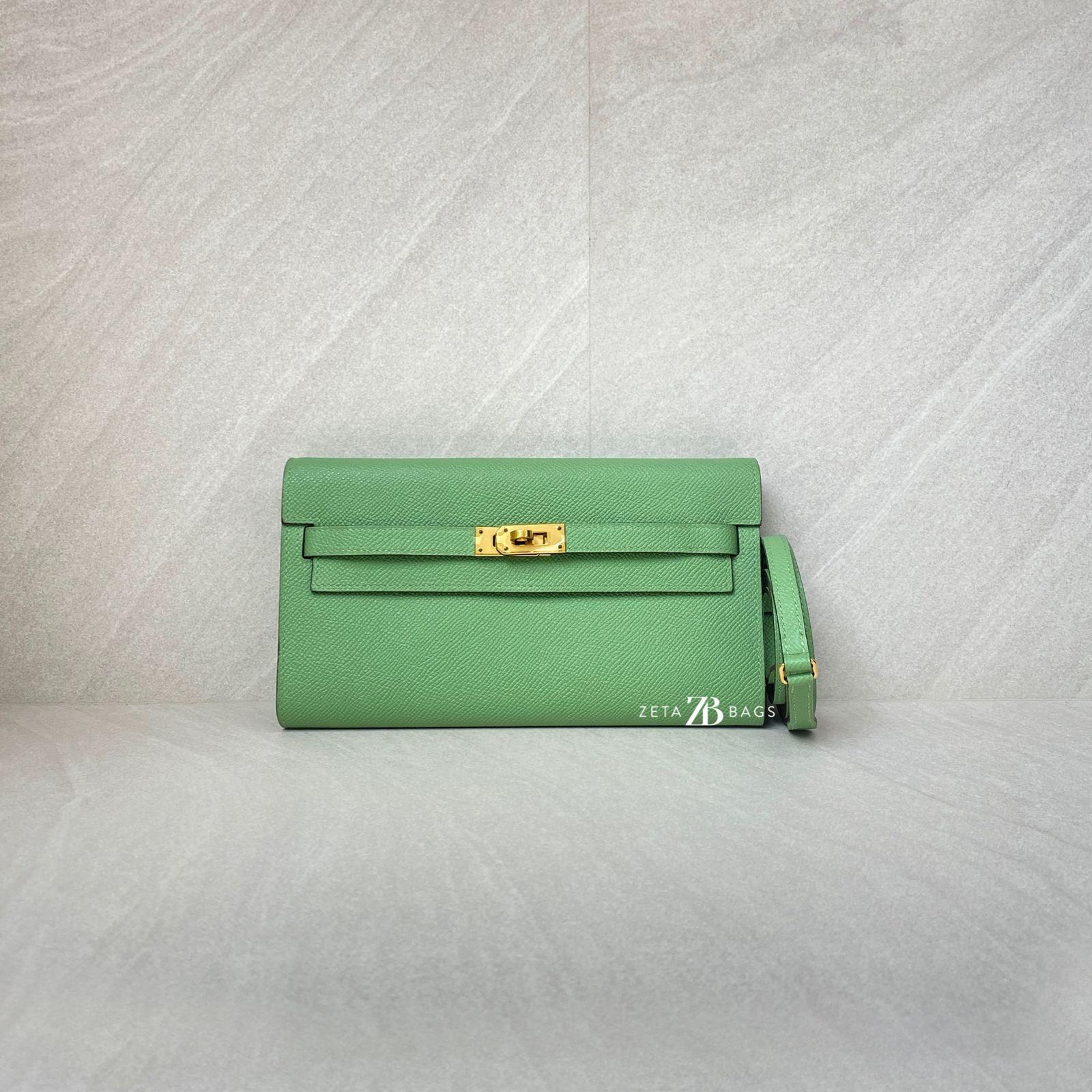 Hermes Kelly To Go Epsom Vert Criquet Blue Brume GHW