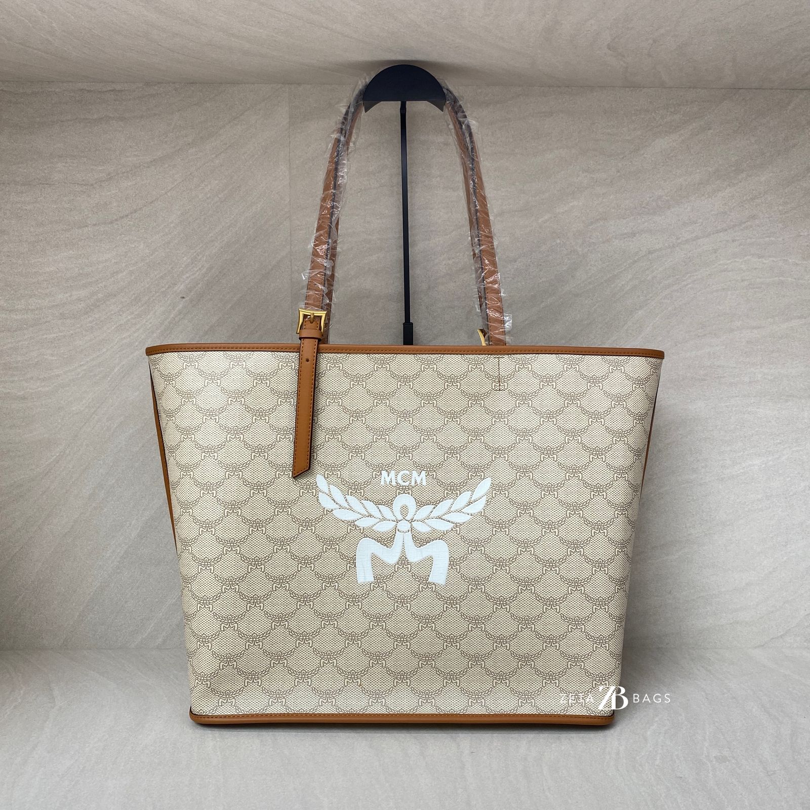 MCM Himmel Tote Shopper Lauretos Beige Outmeal GHW