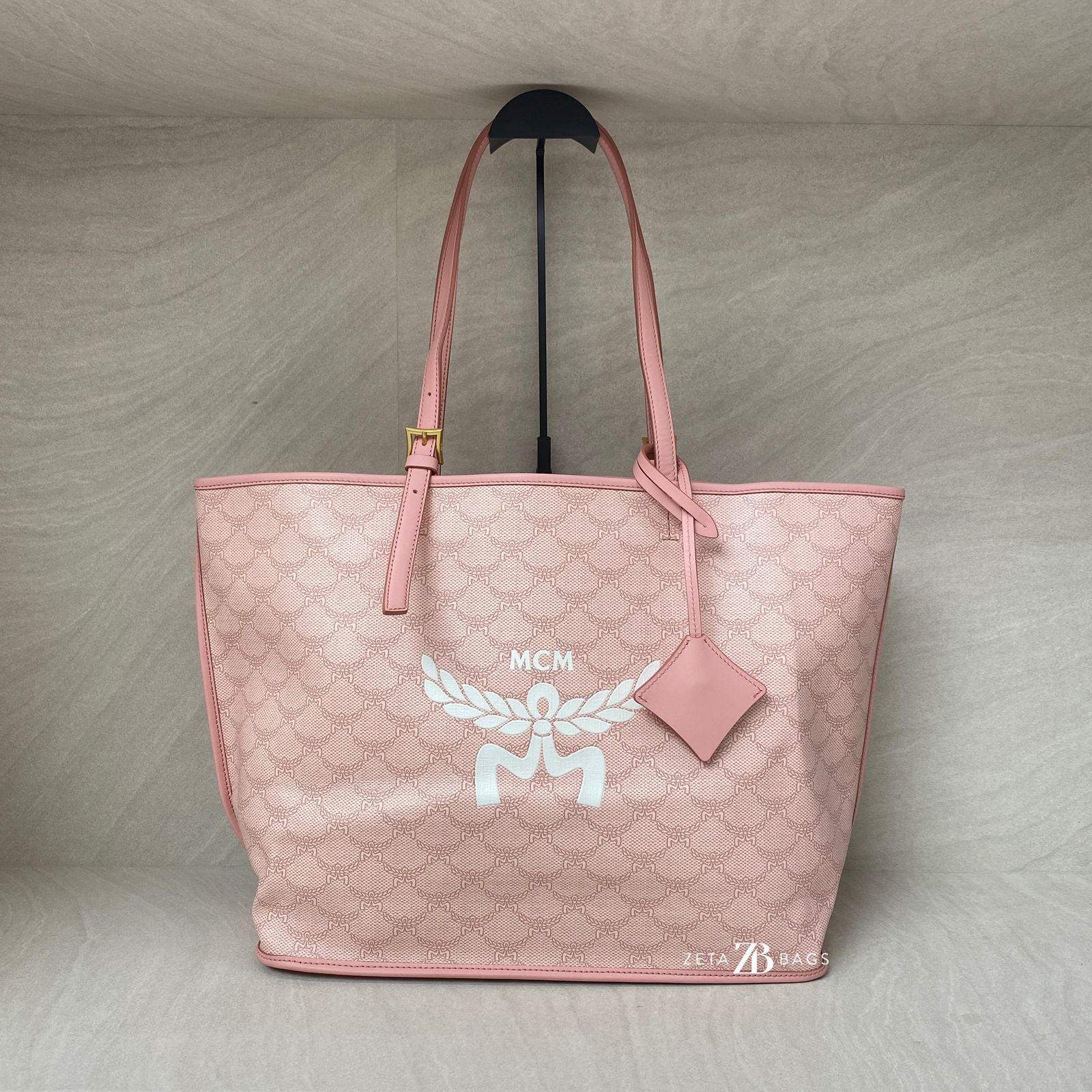MCM Himmel Tote Shopper Lauretos Silver Pink GHW