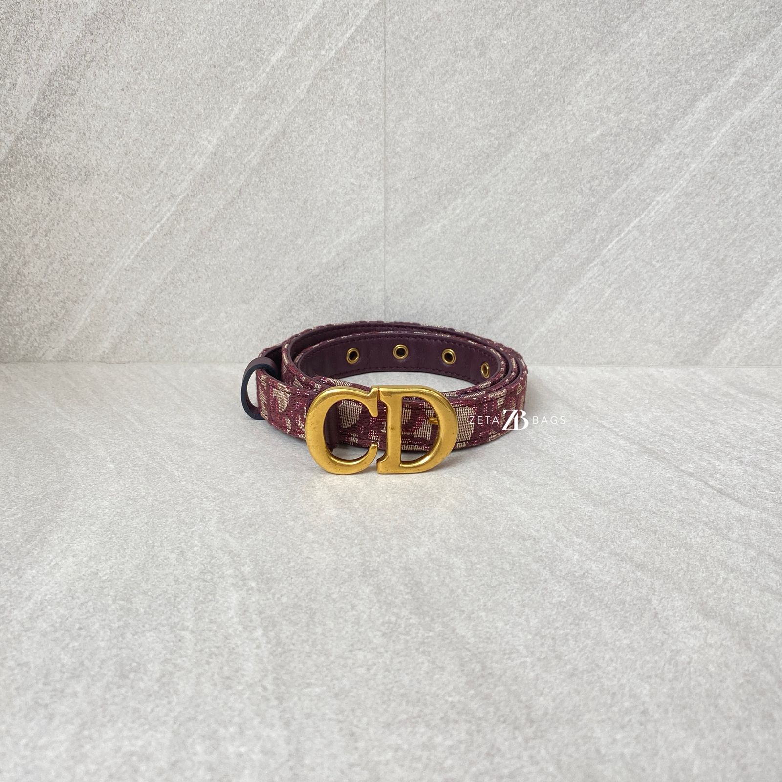 Dior Saddle Belt Oblique Canvas Bordeaux GHW