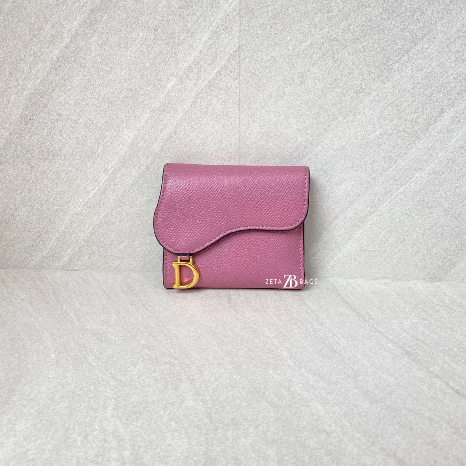 Dior Saddle Lotus Wallet Pink Grained GHW