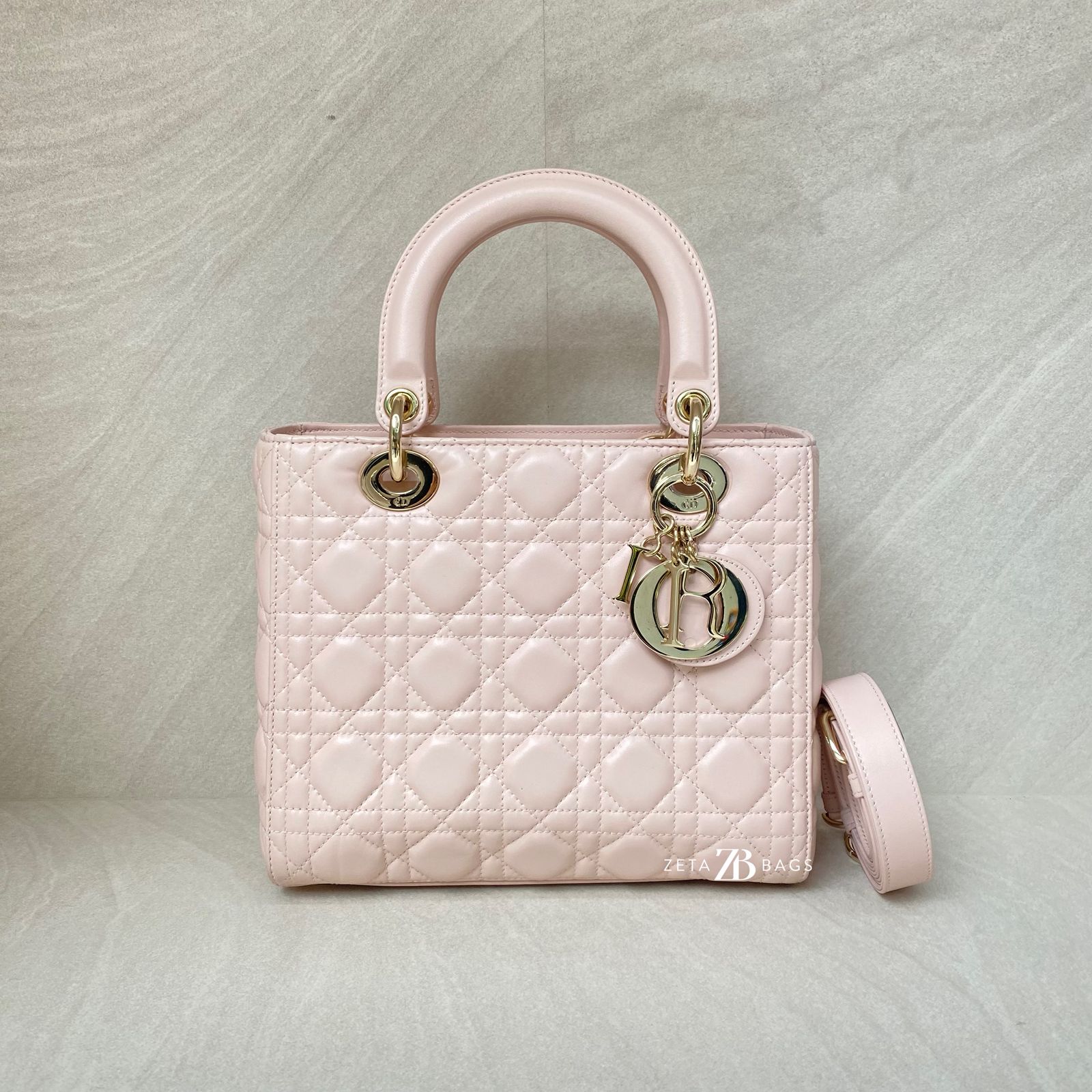 Dior Lady Dior Medium Lambskin Powder Pink GHW