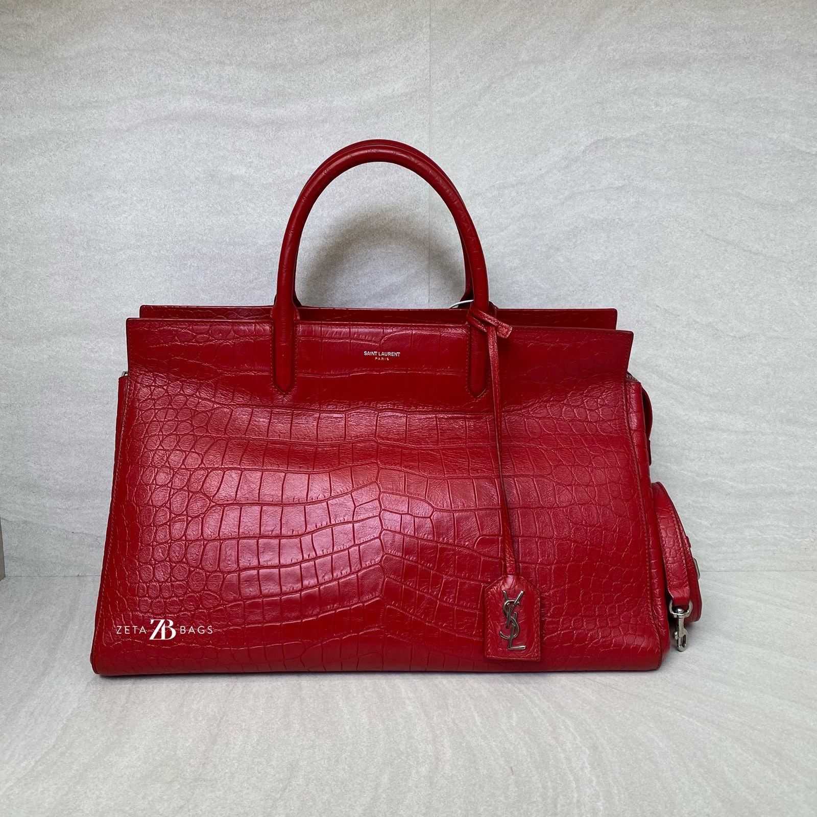 Saint Laurent Cabas Rive Gauche  Embossed Croro Red GHW