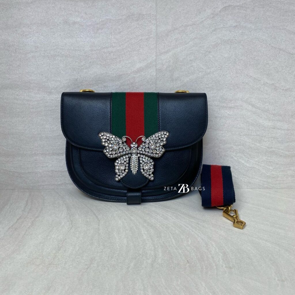 Gucci Crystal Butterfly Leather Black Ophidia GHW