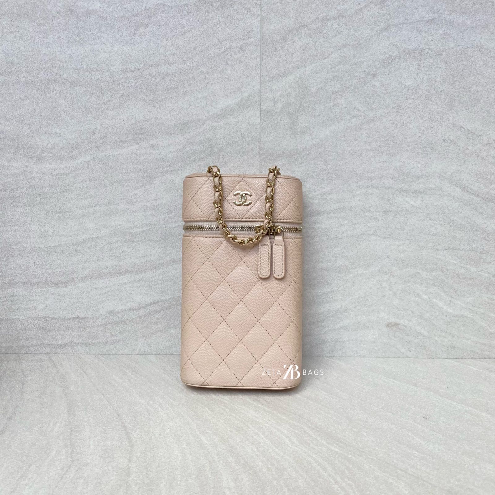 Chanel Vanity Phone Holder Caviar Beige GHW