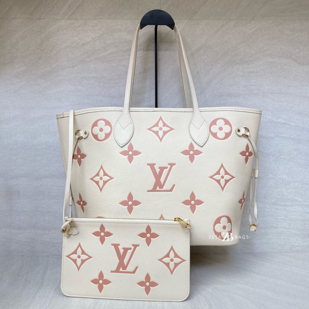Louis Vuitton Neverfull MM Monogram Empreinte Creme Rose Trianon GHW