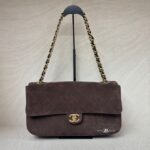 Chanel Flap Maxi Suede Dark Brown GHW