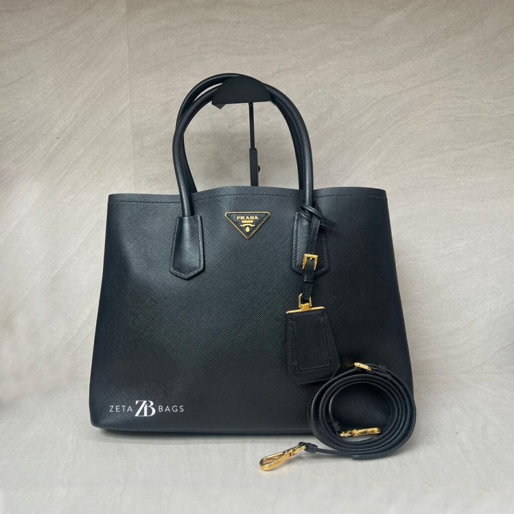 Prada Tote Bag Handle Saffiano Cuir Black GHW