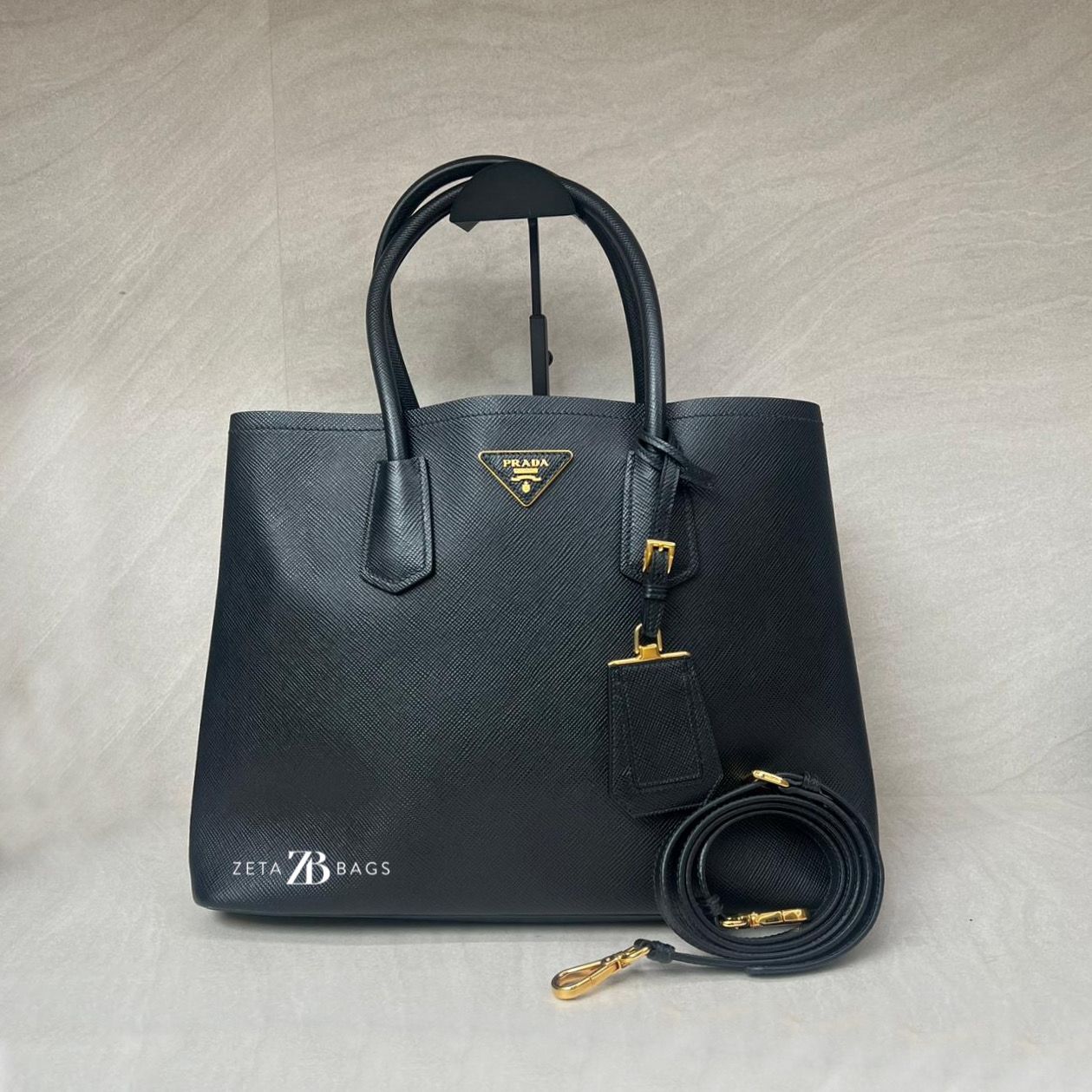 Prada Tote Bag Handle Saffiano Cuir Black GHW