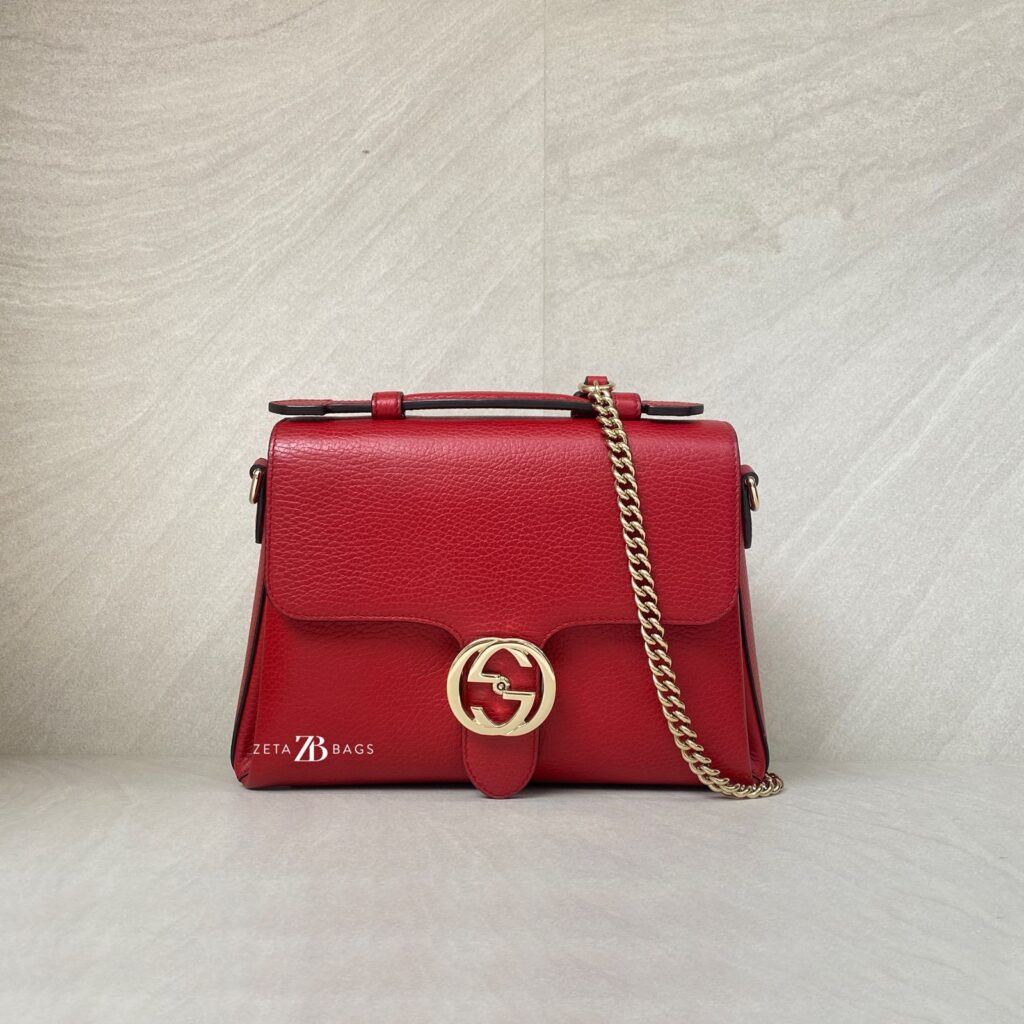 Gucci Interlocking GG Top Leather Grained Red LGHW