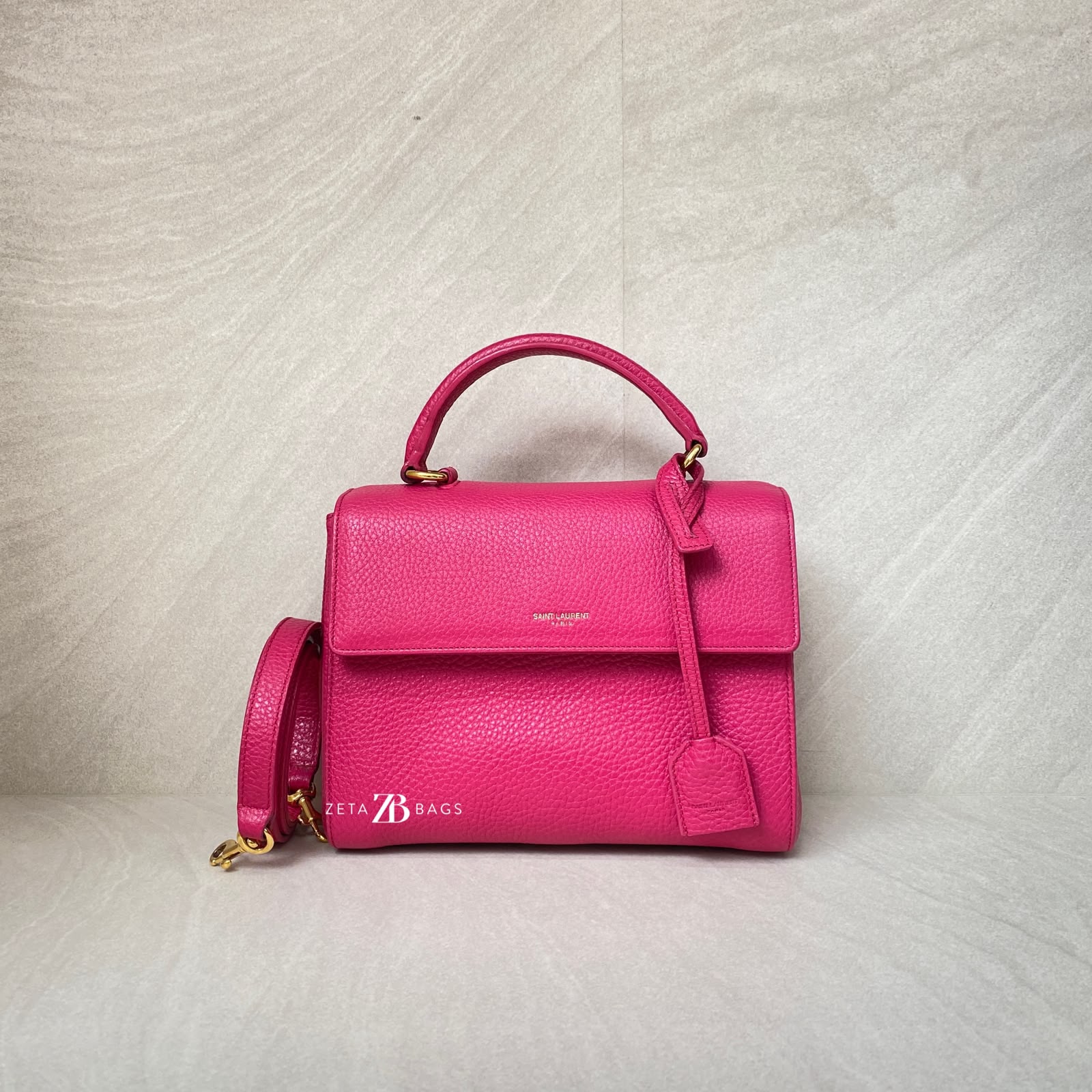 Saint Laurent Moujik Top Handle Grained Pink GHW
