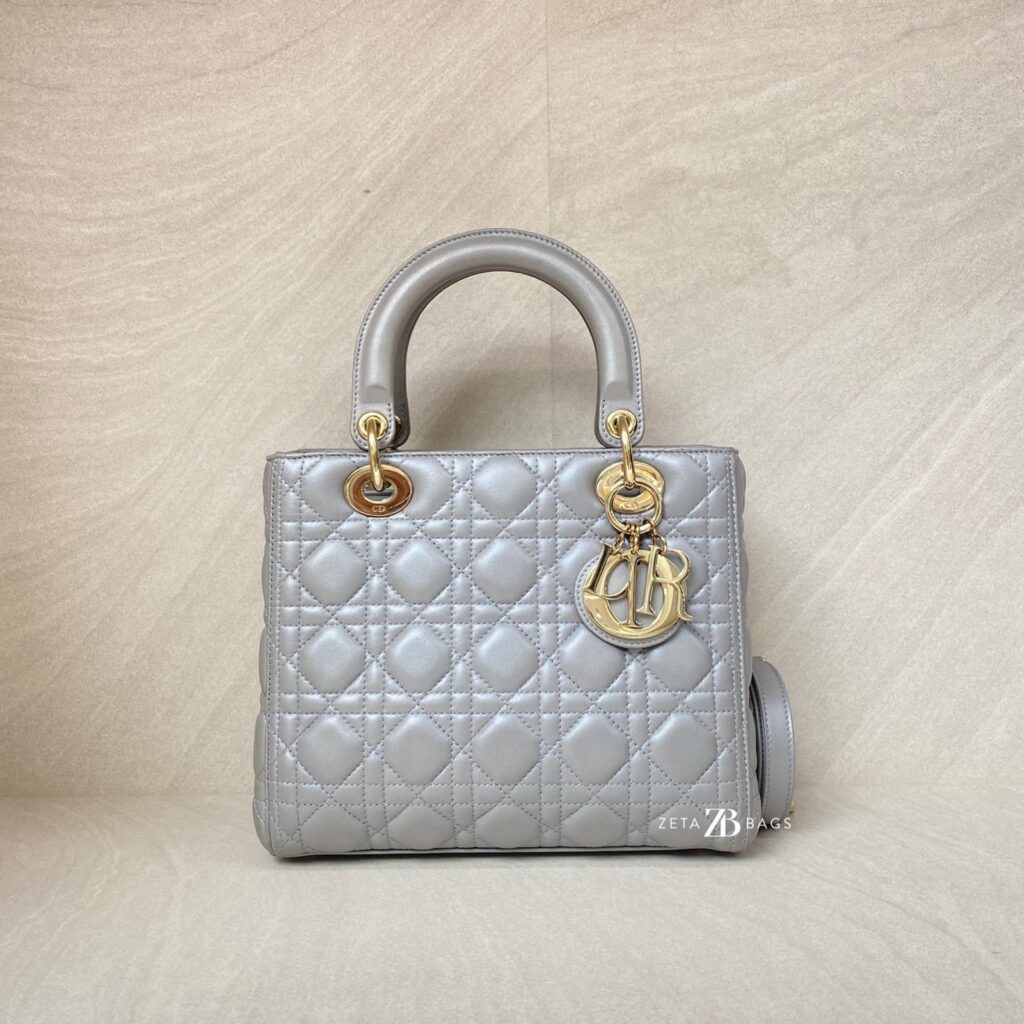 Dior Lady Dior Medium Lambskin Grey GHW