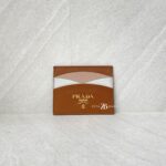 Prada Card Holder Saffiano Brown Multicolor GHW