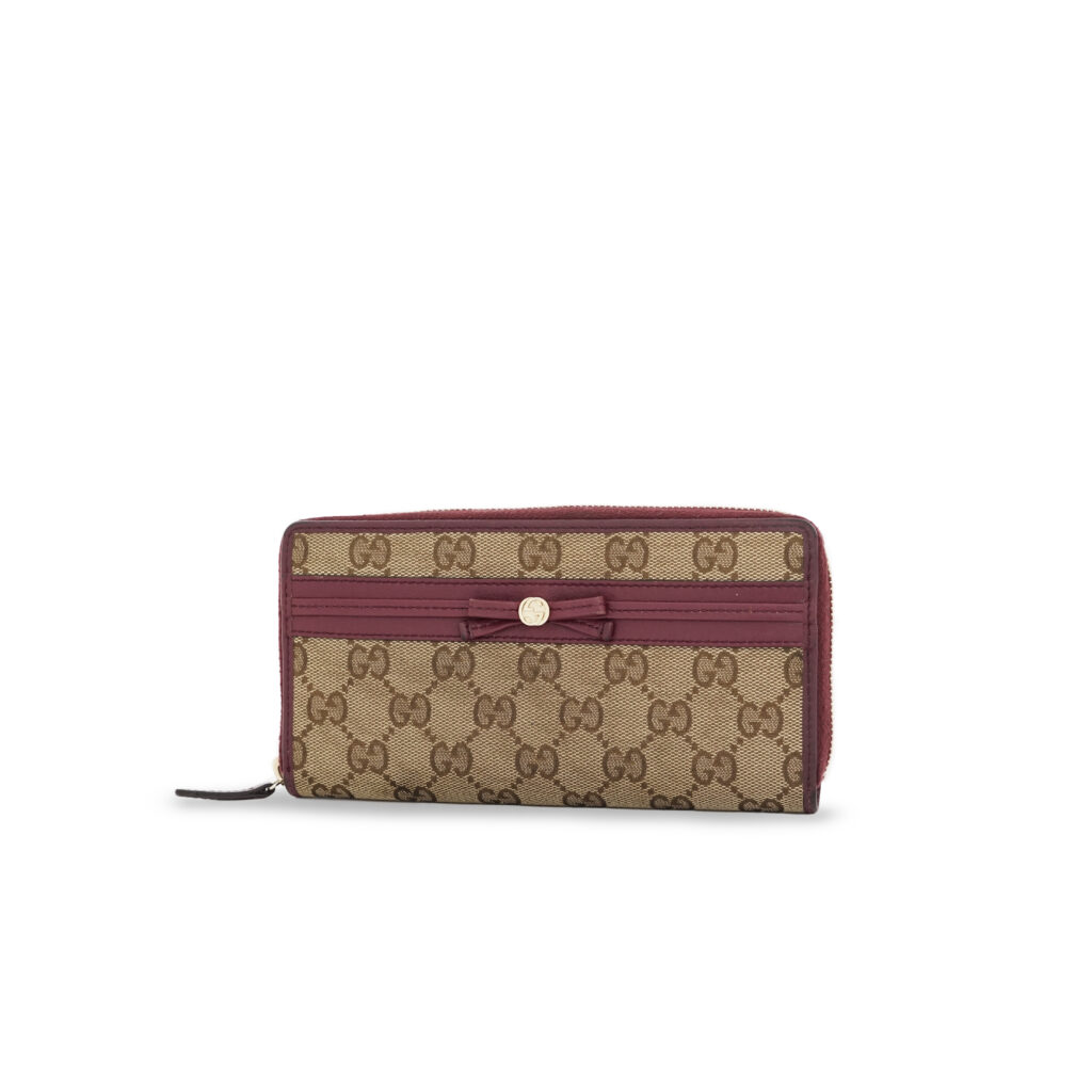 Gucci Mayfair Bow Long GG Canvas Burgundy GHW