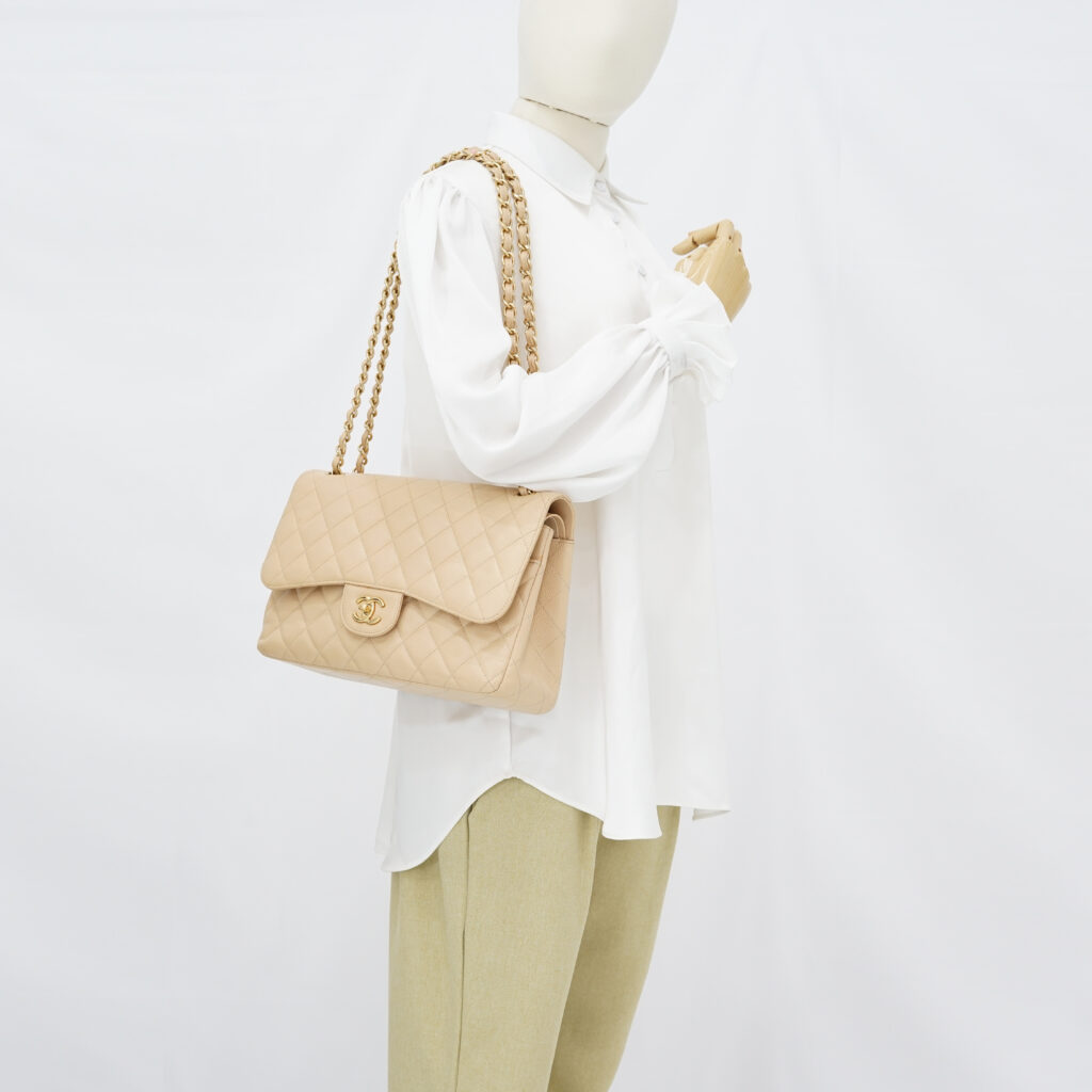 Chanel Classic Jumbo D FLap Caviar Beige GHW