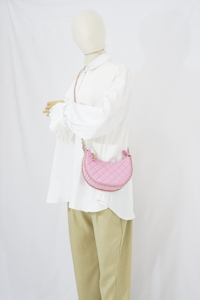 Chanel Half Moon Chain Hobo Bag Pink GHW