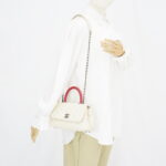 Chanel Small Coco Handle Ivory Caviar Red Lizard RHW