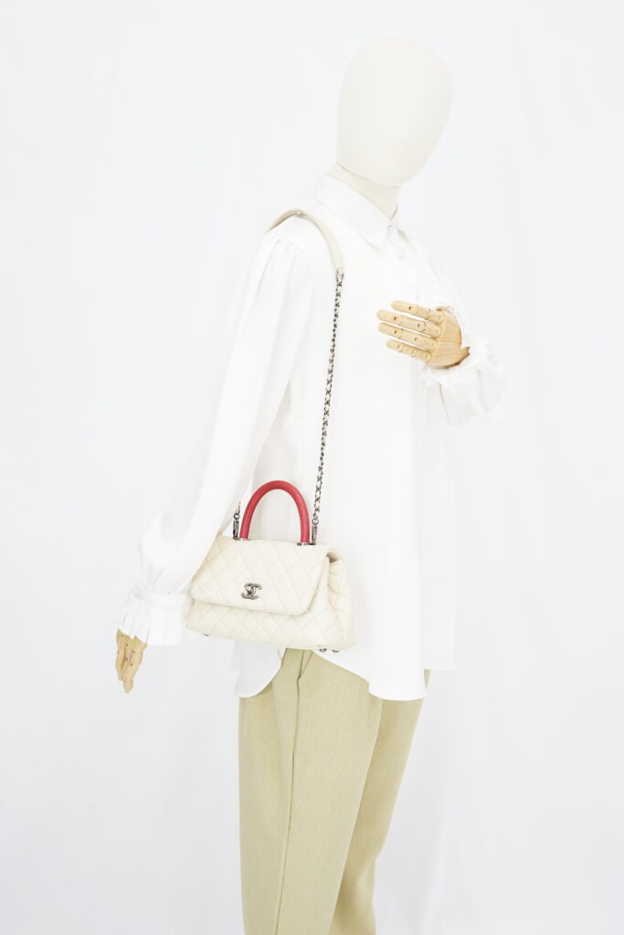 Chanel Small Coco Handle Ivory Caviar Red Lizard RHW