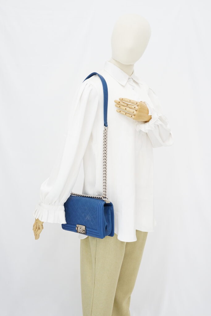 Chanel Boy Medium 25 Blue Caviar SHW