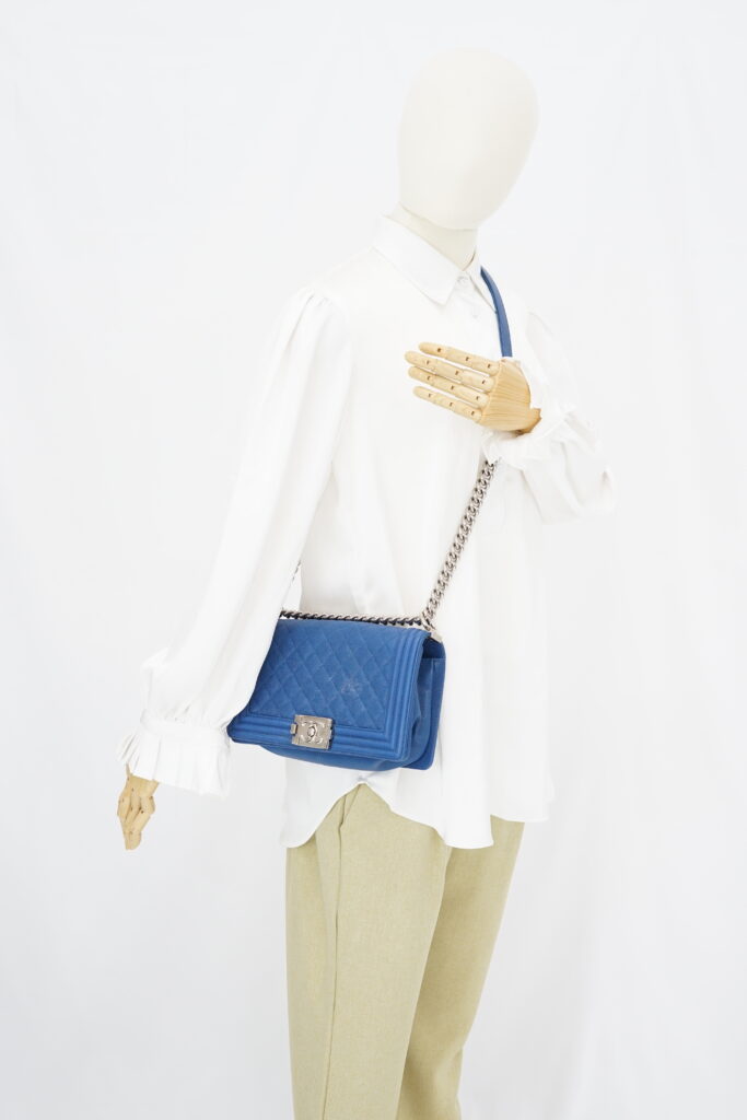 Chanel Boy Medium 25 Blue Caviar SHW