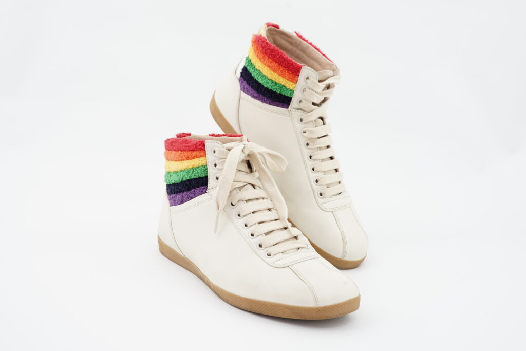 Gucci Bambi Rainbow Collar Terry High Top Leather White/Rainbow Wool