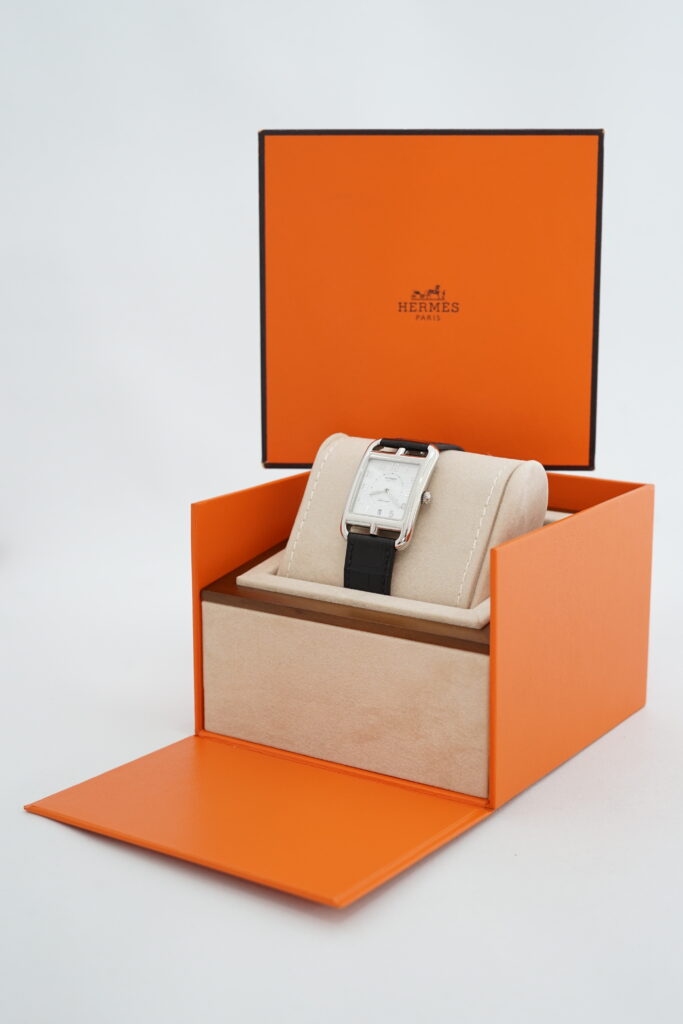 Hermes Cape Cod Automatique Embossed Croco Noir Strap PHW