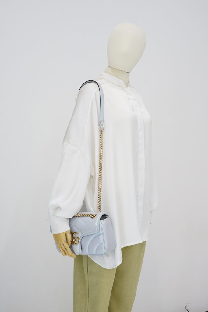 Gucci Marmont Flap Small Matelasse Iridescent Light Blue GHW