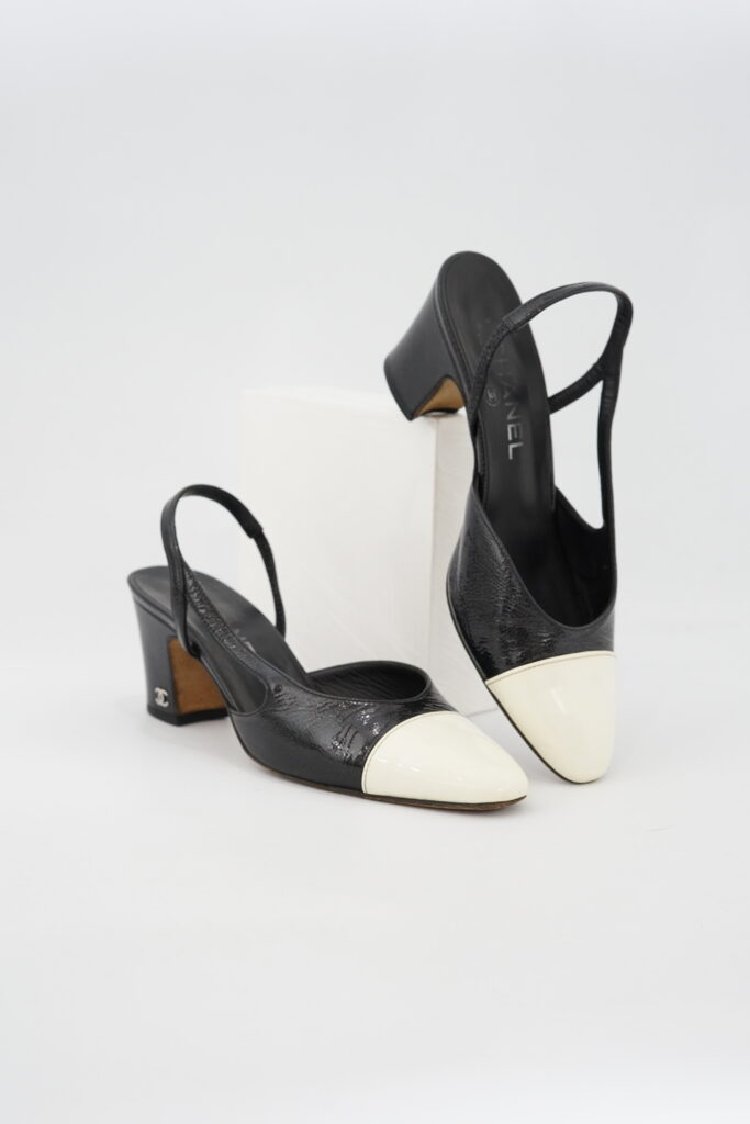 Chanel Slingback Pump Black White SHW