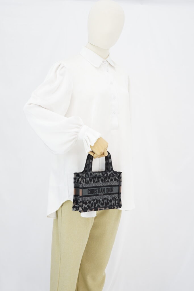 Dior Mini Book Tote Leopard Canvas Grey