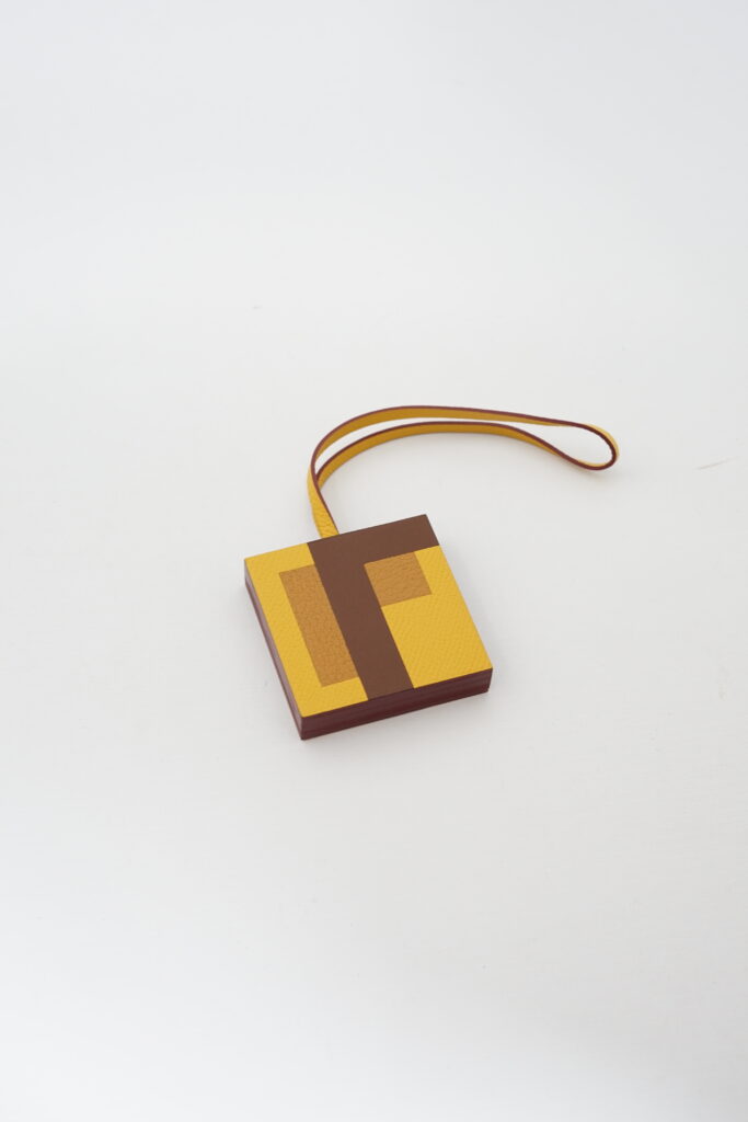 Hermes Letre "F" Bag Charm Jaune/Ebene/Gold