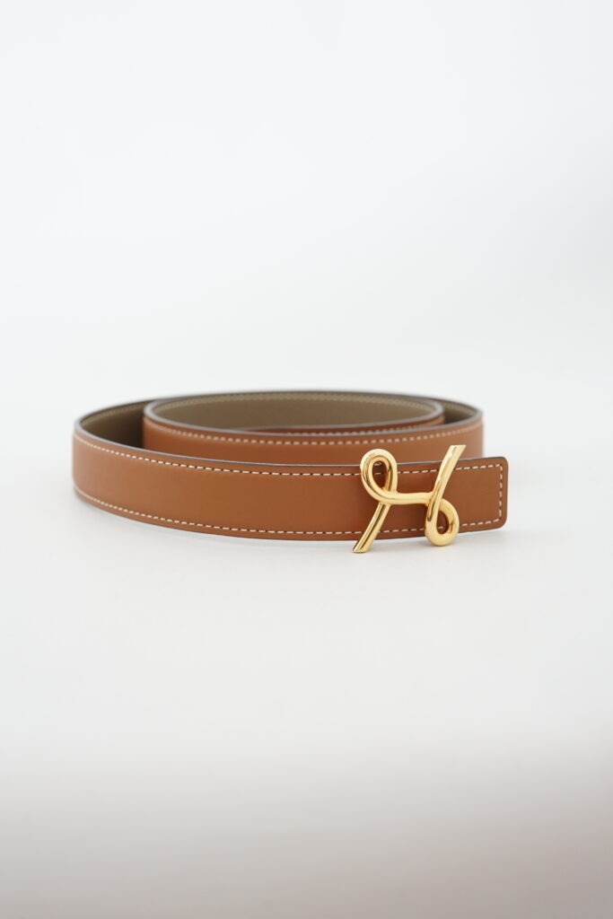 Hermes H Cursive Belt Veau Epsom Gold/Etoupe