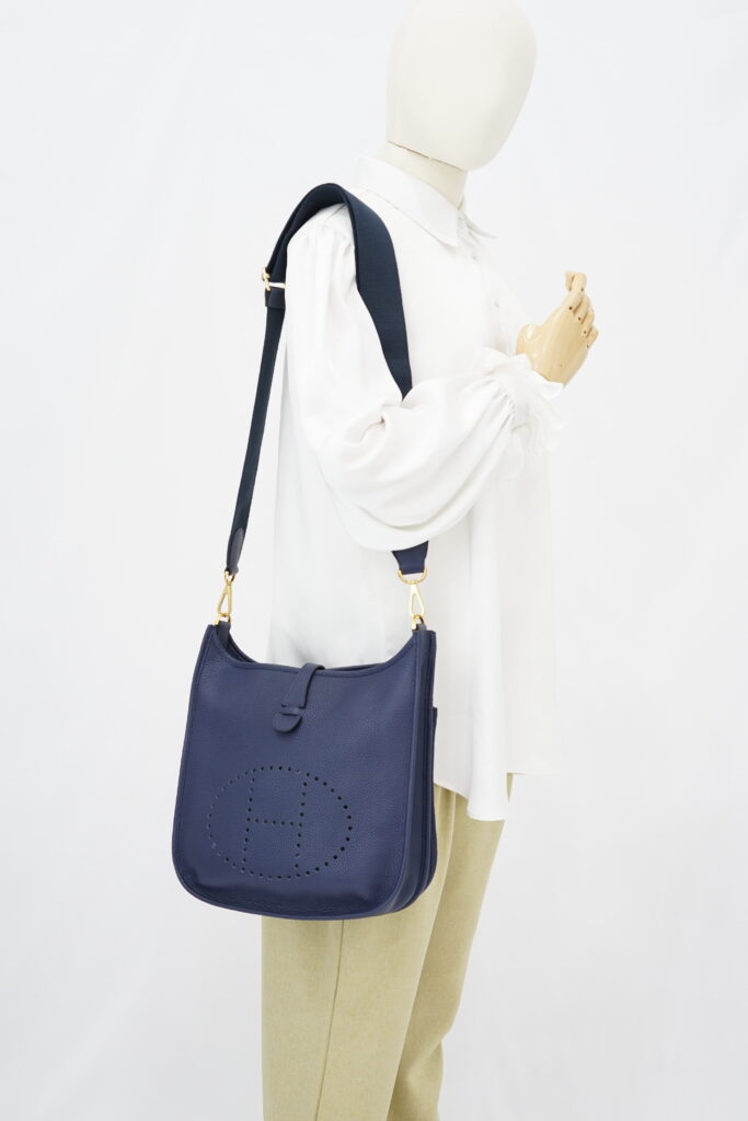 Hermes Evelyne PM 29 Clemence Bleu Sapphire GHW