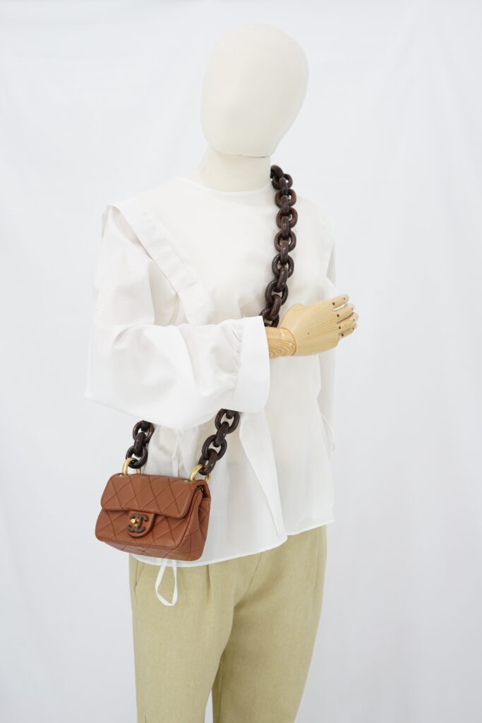 Chanel Mini Flap Rectangle Paris Lambskin Caramel Brown Wood HW