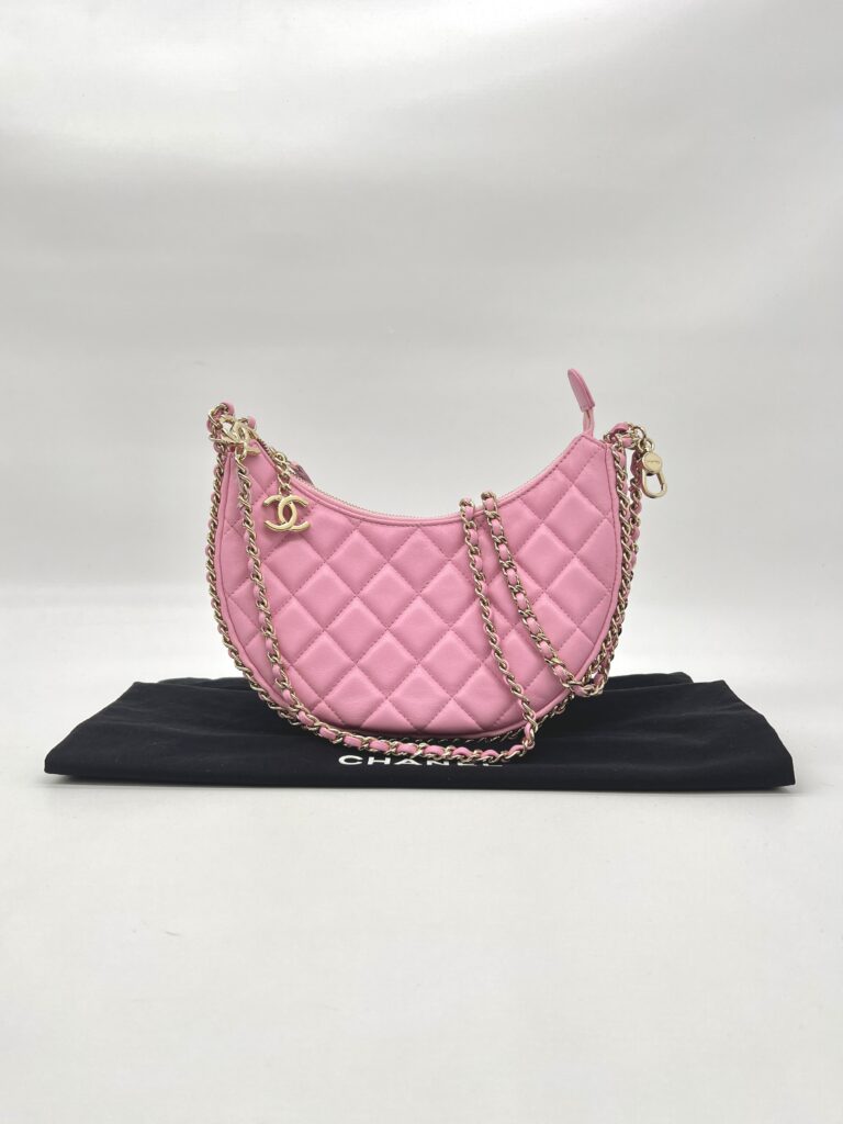 Chanel Half Moon Chain Hobo Bag Pink GHW