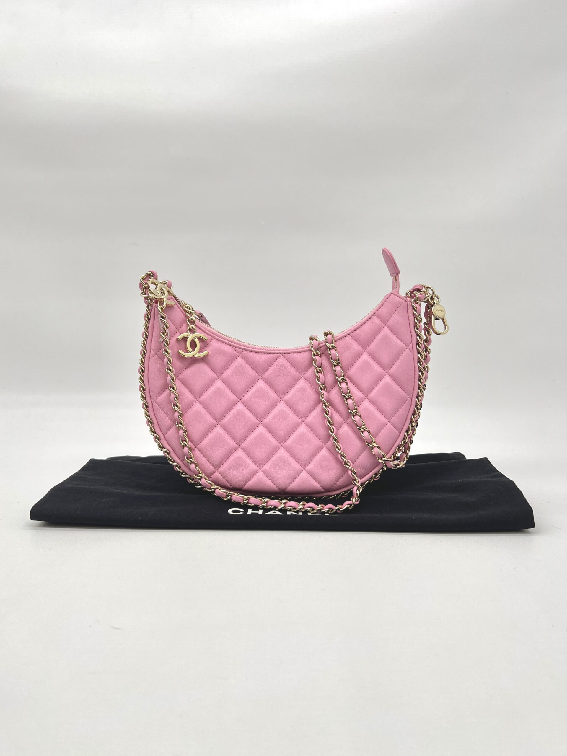 Chanel Half Moon Chain Hobo Bag Pink GHW