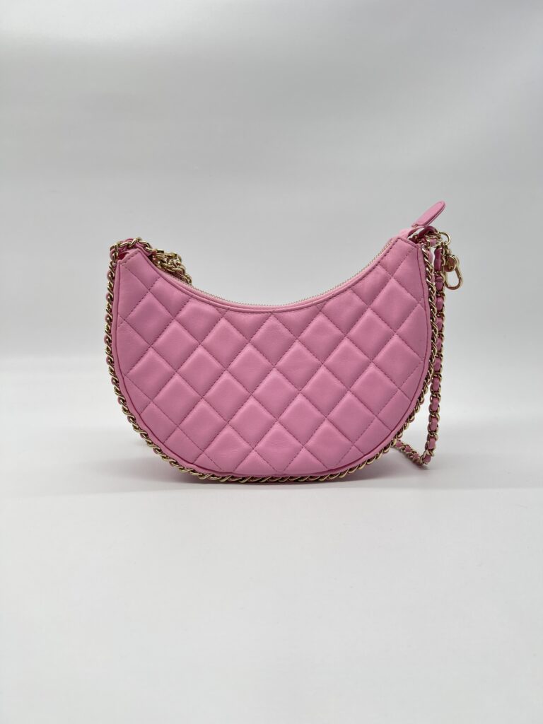 Chanel Half Moon Chain Hobo Bag Pink GHW