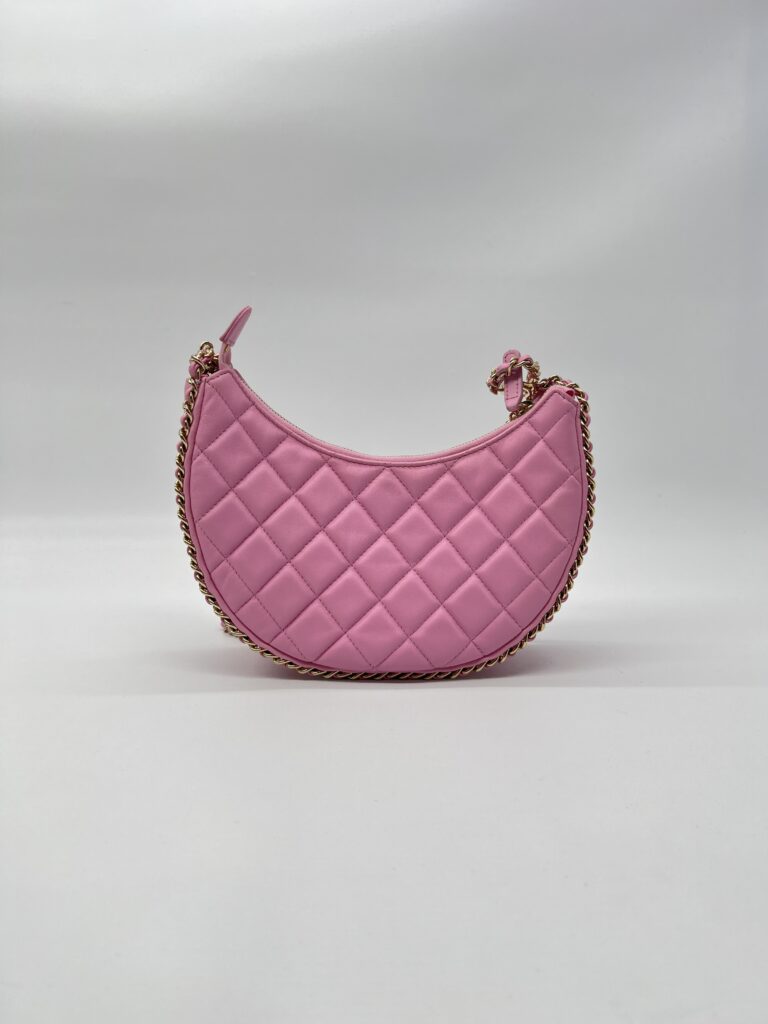 Chanel Half Moon Chain Hobo Bag Pink GHW