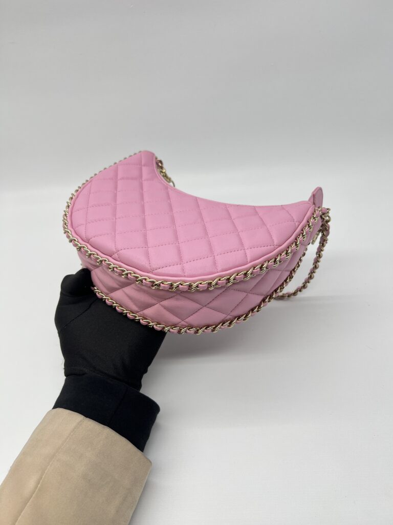 Chanel Half Moon Chain Hobo Bag Pink GHW
