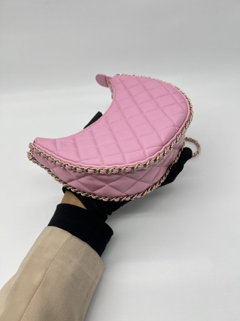 Chanel Half Moon Chain Hobo Bag Pink GHW