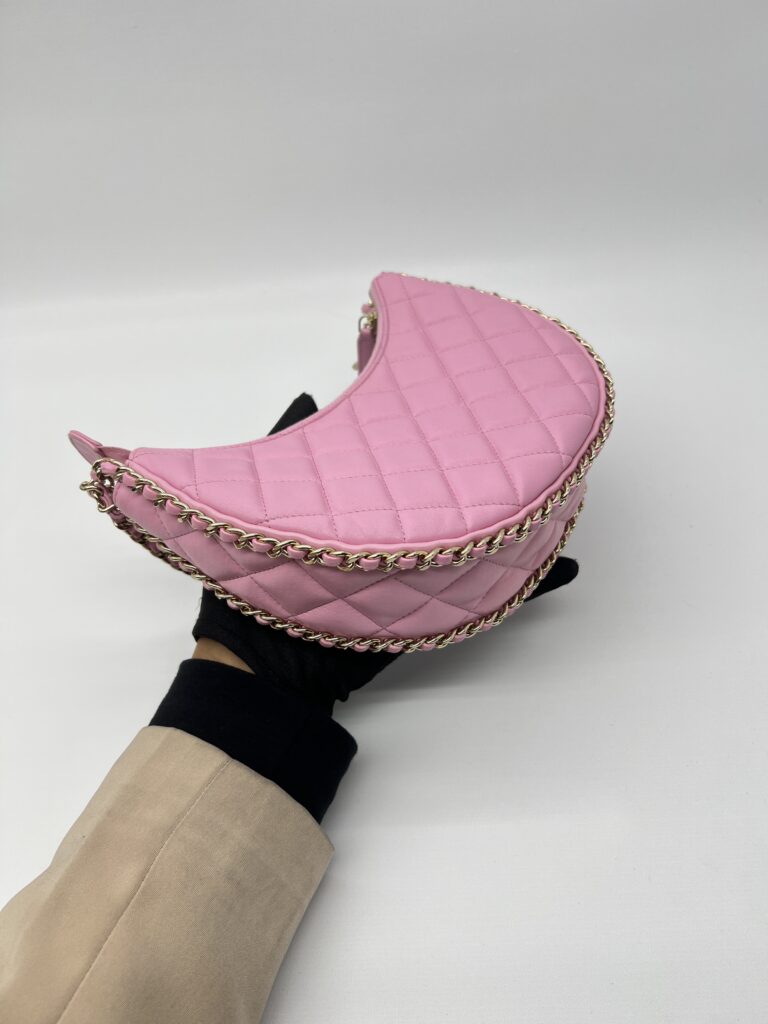 Chanel Half Moon Chain Hobo Bag Pink GHW