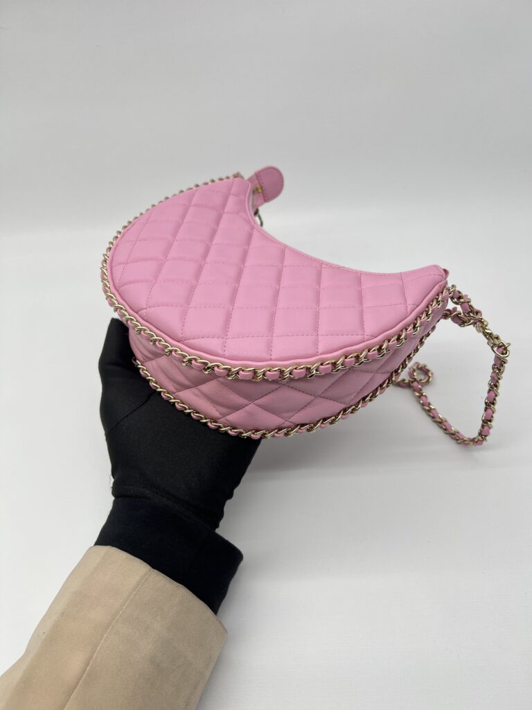 Chanel Half Moon Chain Hobo Bag Pink GHW