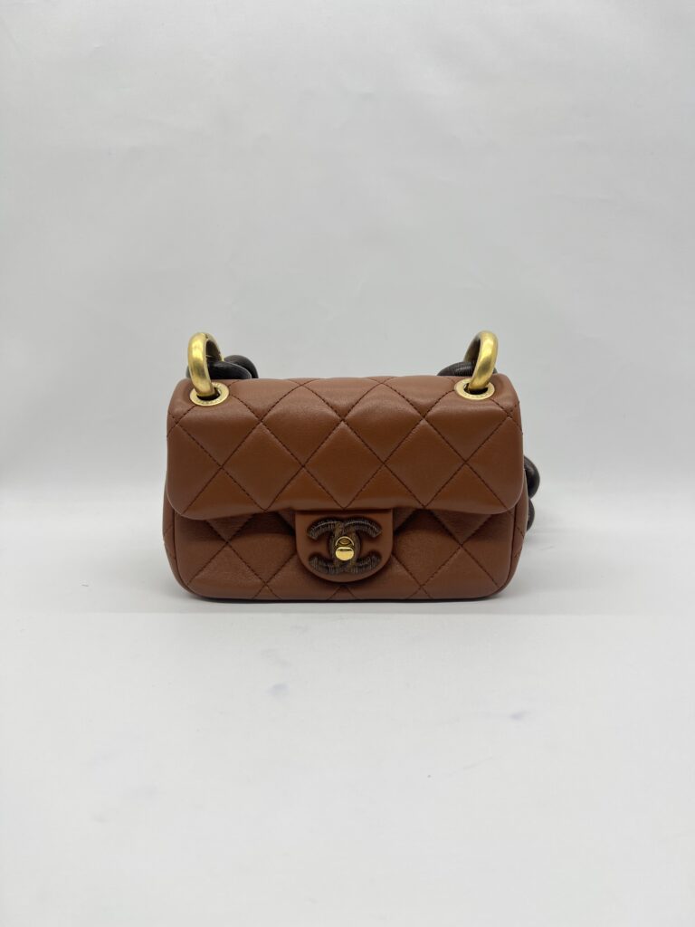 Chanel Mini Flap Rectangle Paris Lambskin Caramel Brown Wood HW