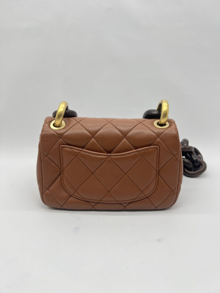 Chanel Mini Flap Rectangle Paris Lambskin Caramel Brown Wood HW