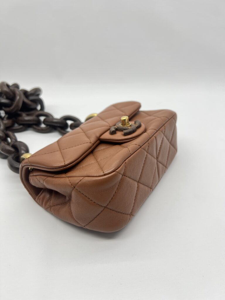 Chanel Mini Flap Rectangle Paris Lambskin Caramel Brown Wood HW