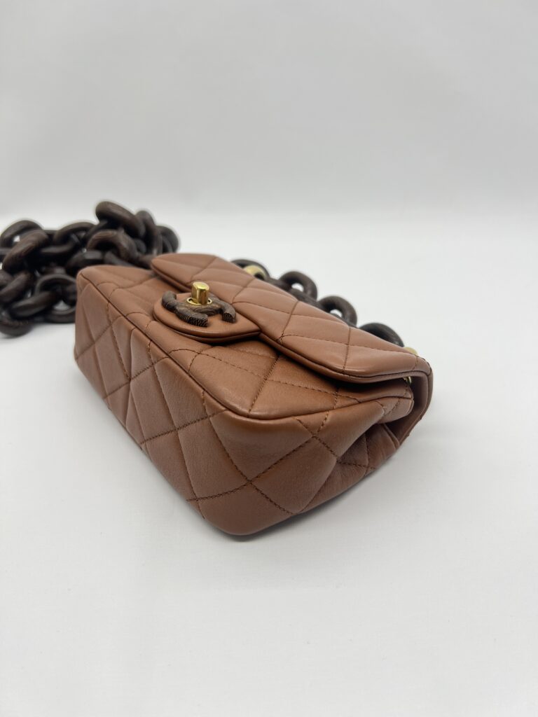 Chanel Mini Flap Rectangle Paris Lambskin Caramel Brown Wood HW